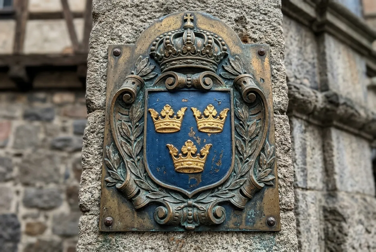 Švédský znak: Tajemství 3 korunek a šokující historie státního symbolu 2 Malý švédský znak se třemi korunkami na modrém pozadí