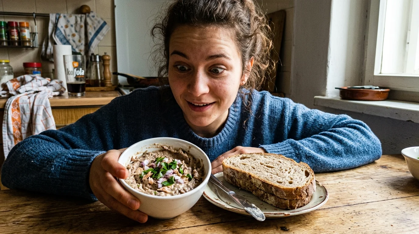 Misky s českou švédskou pomazánkou z tresčích jater a čerstvým pečivem