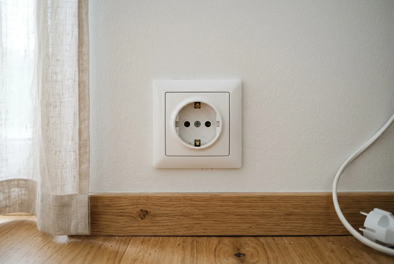 Detailní pohled na evropskou elektrickou zásuvku typu F, takzvanou Schuko, běžně používanou ve Švédsku